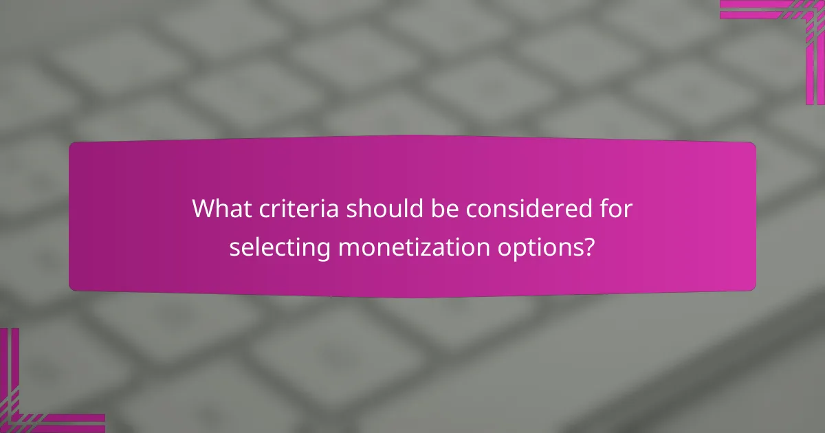 What criteria should be considered for selecting monetization options?
